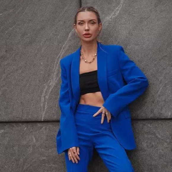 Zara NWT blue tuxedo dinner blazer jacket - Picture 2 of 8